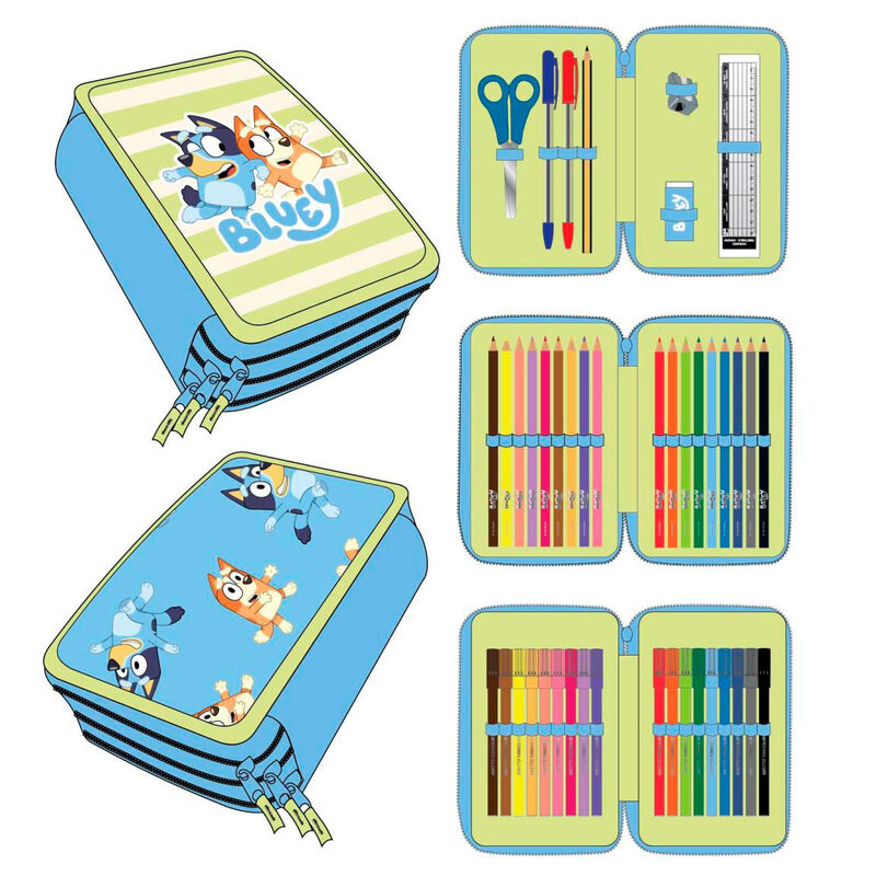 Bluey Triple Pencil Case met Inhoud